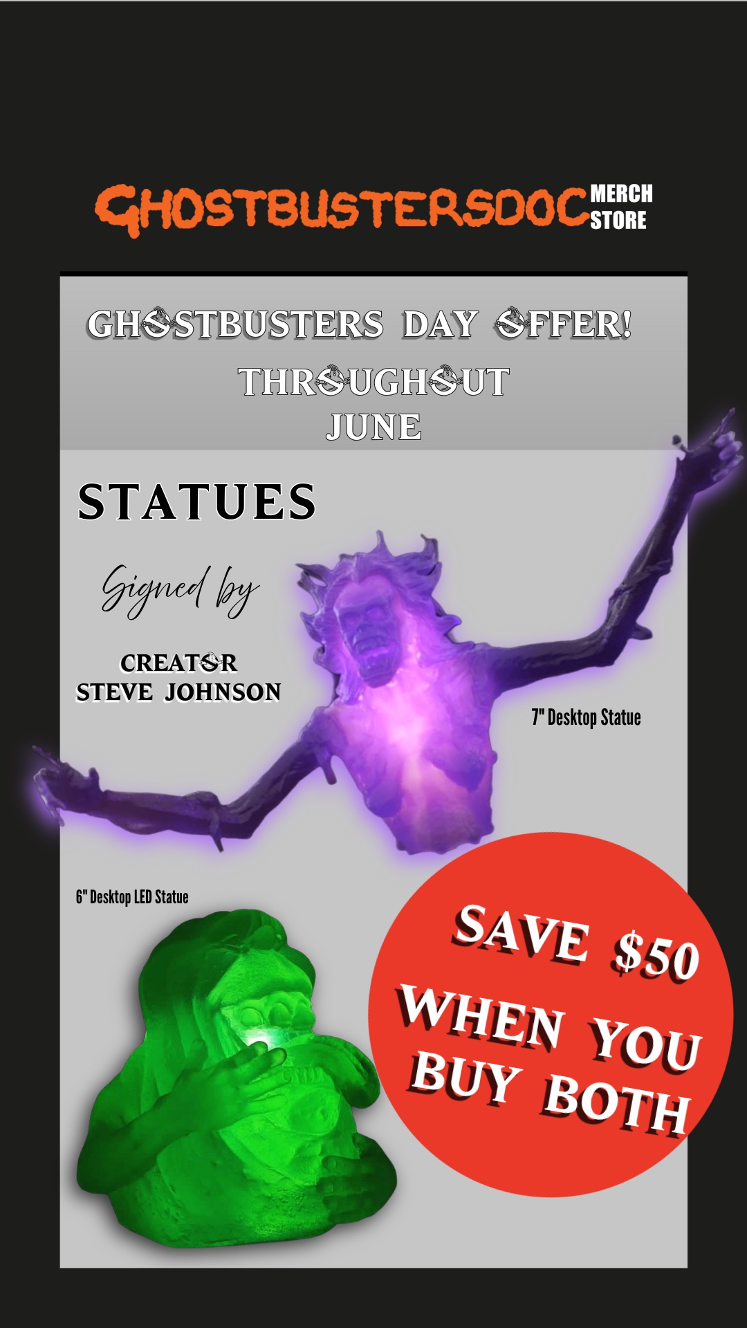 Steve Johnson Signed-24-Ghostbusters Day June offer Library Ghost & Slimer